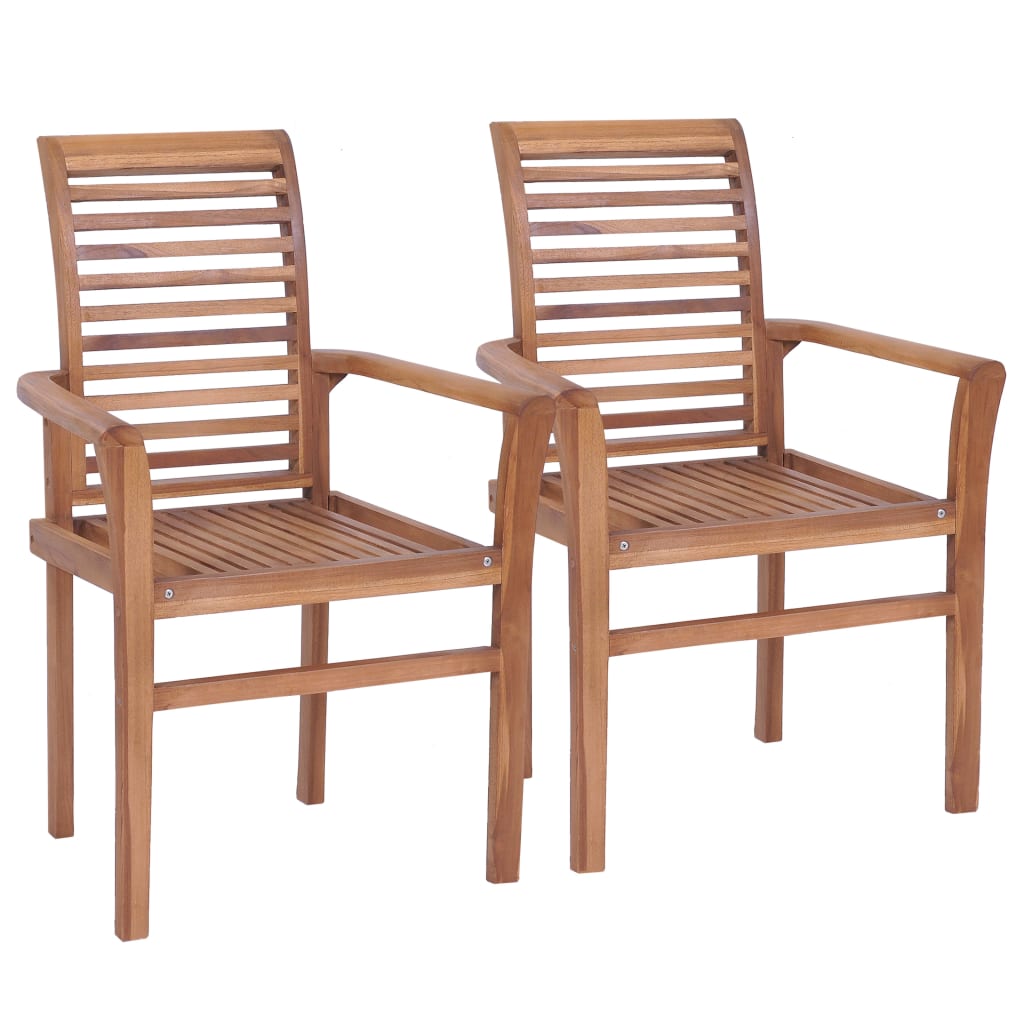 Dining Chairs 2 Pcs With Beige Cushions Solid Teak Wood