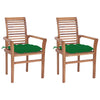 Dining Chairs 2 Pcs With Green Cushions Solid Teak Wood