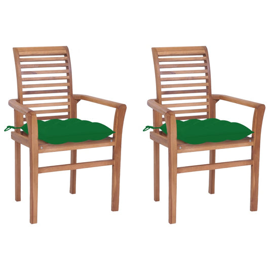 Dining Chairs 2 Pcs With Green Cushions Solid Teak Wood