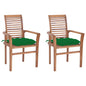 Dining Chairs 2 Pcs With Green Cushions Solid Teak Wood