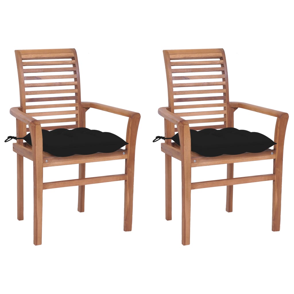 Dining Chairs 2 Pcs With Black Cushions Solid Teak Wood