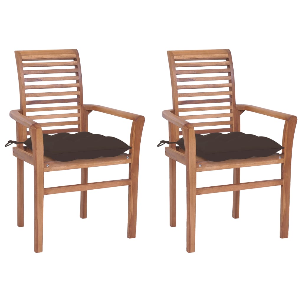 Dining Chairs 2 Pcs With Taupe Cushions Solid Teak Wood