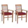 Dining Chairs 2 Pcs With Wine Red Cushions Solid Teak Wood