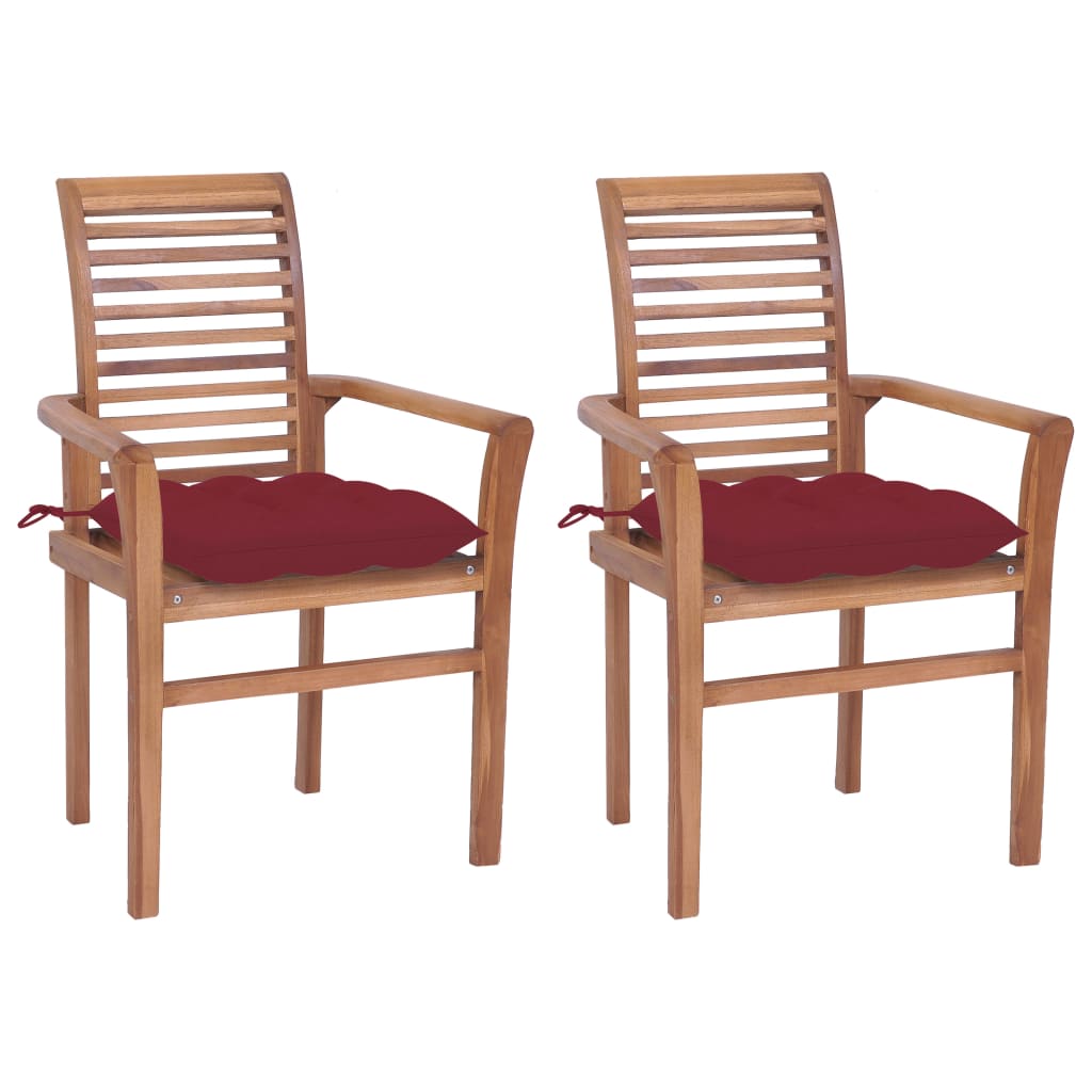 Dining Chairs 2 Pcs With Wine Red Cushions Solid Teak Wood