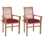 Dining Chairs 2 Pcs With Wine Red Cushions Solid Teak Wood