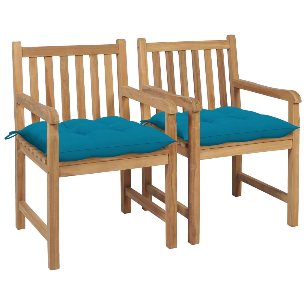 Garden Chairs 2 Pcs With Light Blue Cushions Solid Teak Wood