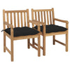 Garden Chairs 2 Pcs With Black Cushions Solid Teak Wood