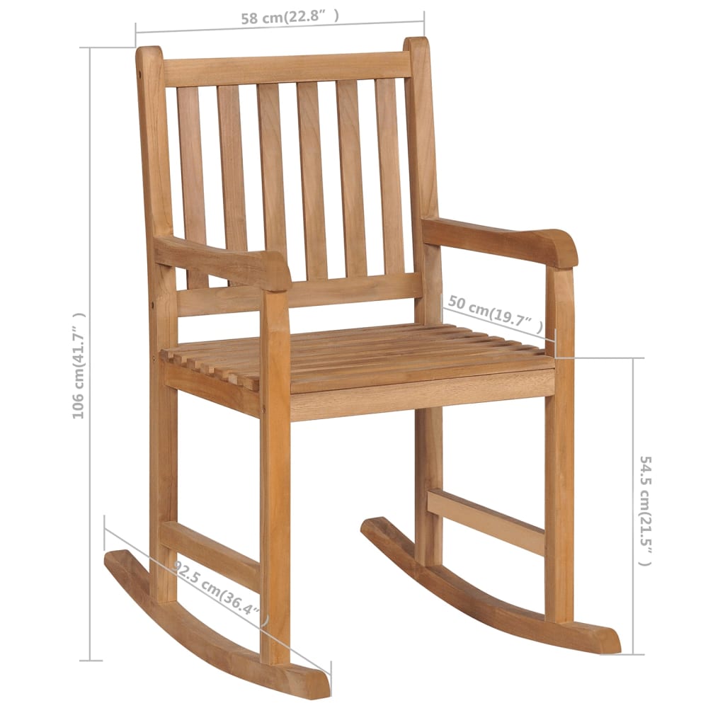 Rocking Chair With Beige Cushion Solid Teak Wood