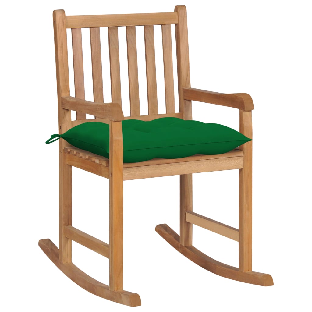 Rocking Chair With Green Cushion Solid Teak Wood