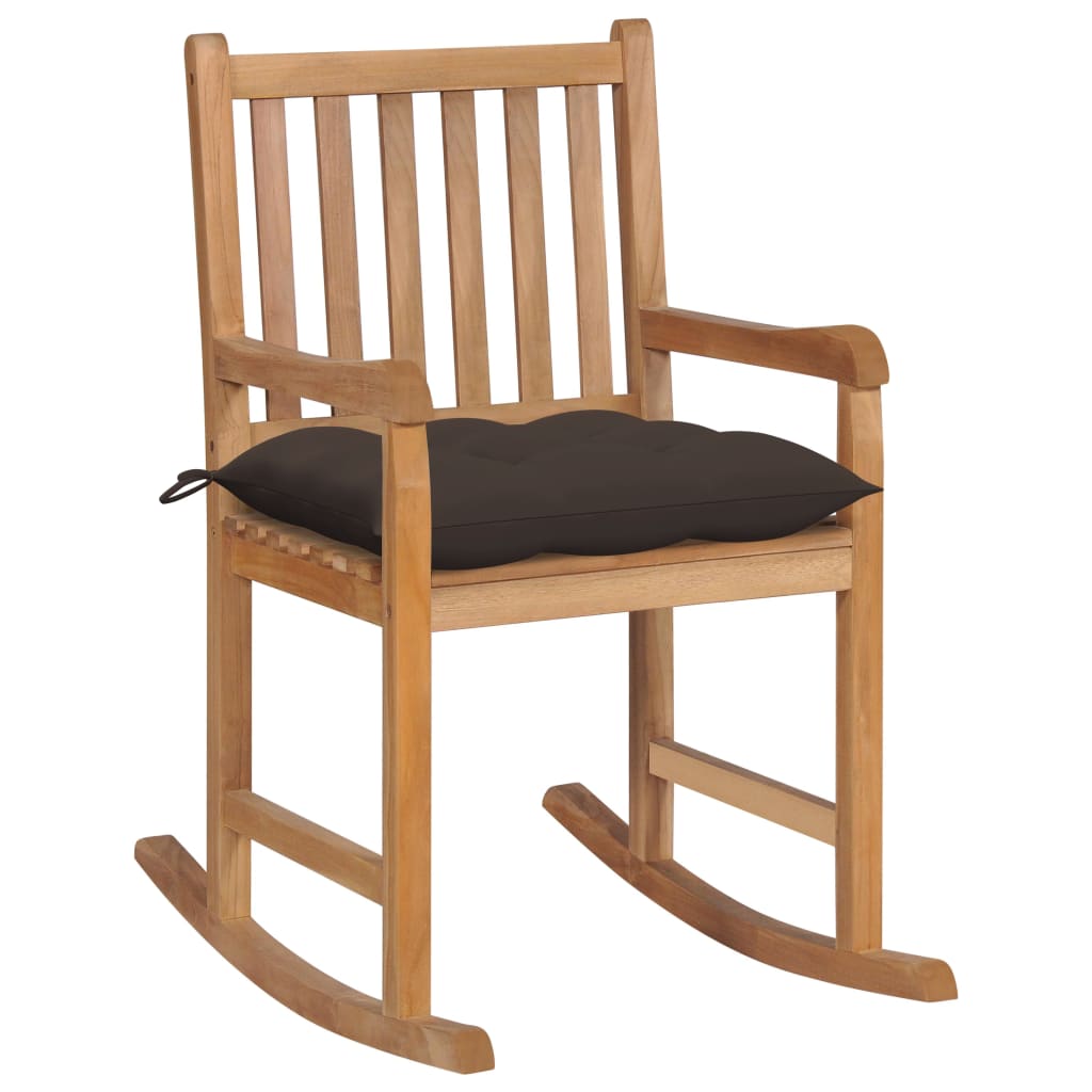 Rocking Chair With Taupe Cushion Solid Teak Wood