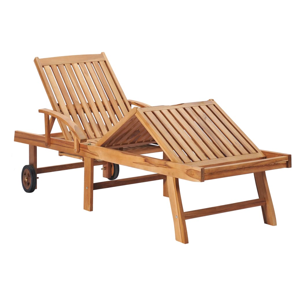 Sun Lounger With Anthracite Cushion Solid Teak Wood