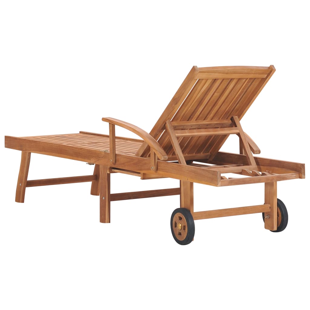 Sun Lounger With Anthracite Cushion Solid Teak Wood