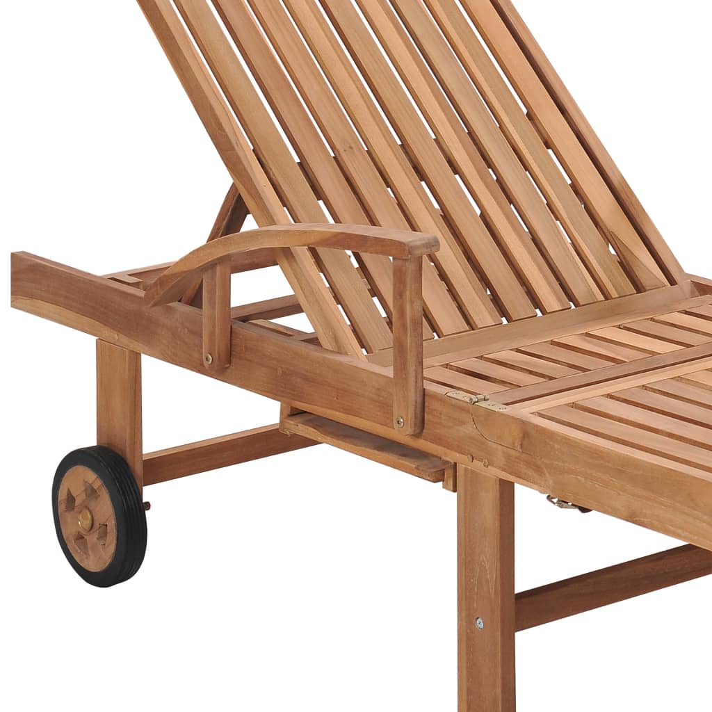 Sun Lounger With Anthracite Cushion Solid Teak Wood