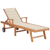 Sun Lounger With Cream Cushion Solid Teak Wood