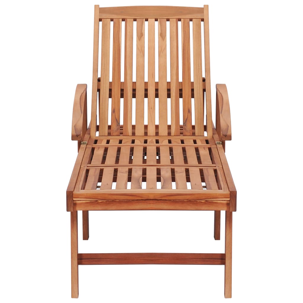 Sun Lounger With Cream Cushion Solid Teak Wood