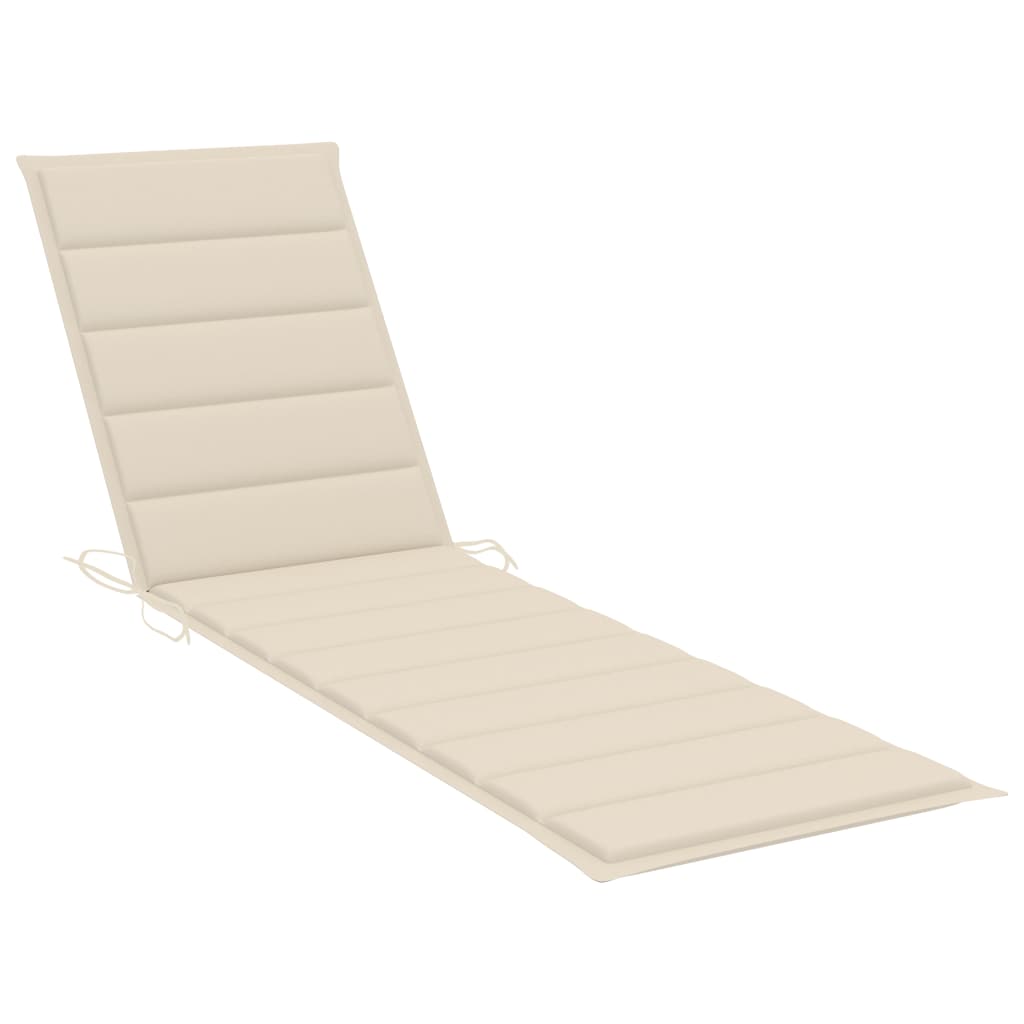 Sun Lounger With Cream Cushion Solid Teak Wood