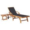 Sun Lounger With Table And Cushion Solid Teak Wood