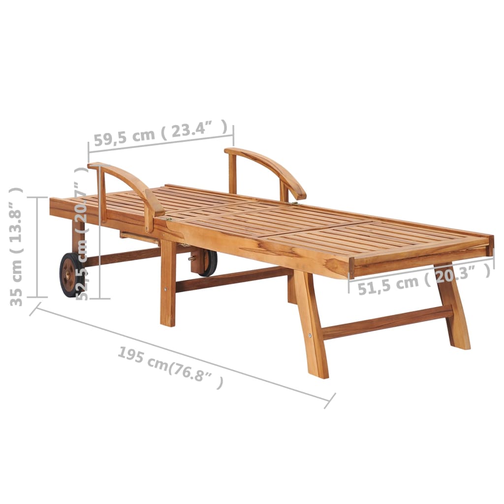 Sun Lounger With Table And Cushion Solid Teak Wood