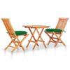 3 Piece Bistro Set With Green Cushions Solid Teak Wood