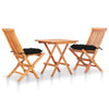 3 Piece Bistro Set With Black Cushions Solid Teak Wood