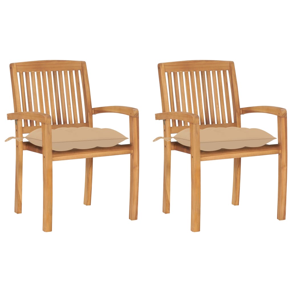 Garden Chairs 2 Pcs With Beige Cushions Solid Teak Wood