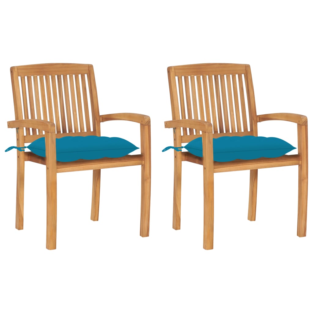 Garden Chairs 2 Pcs With Light Blue Cushions Solid Teak Wood