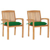 Garden Chairs 2 Pcs With Green Cushions Solid Teak Wood