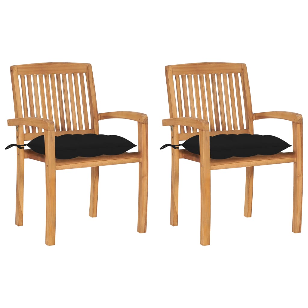 Garden Chairs 2 Pcs With Black Cushions Solid Teak Wood