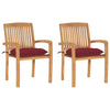 Garden Chairs 2 Pcs With Wine Red Cushions Solid Teak Wood