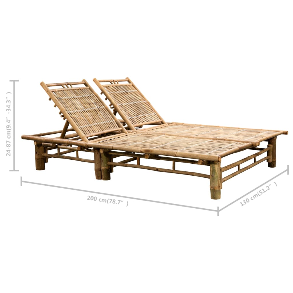 2-Person Sun Lounger With Cushions Bamboo