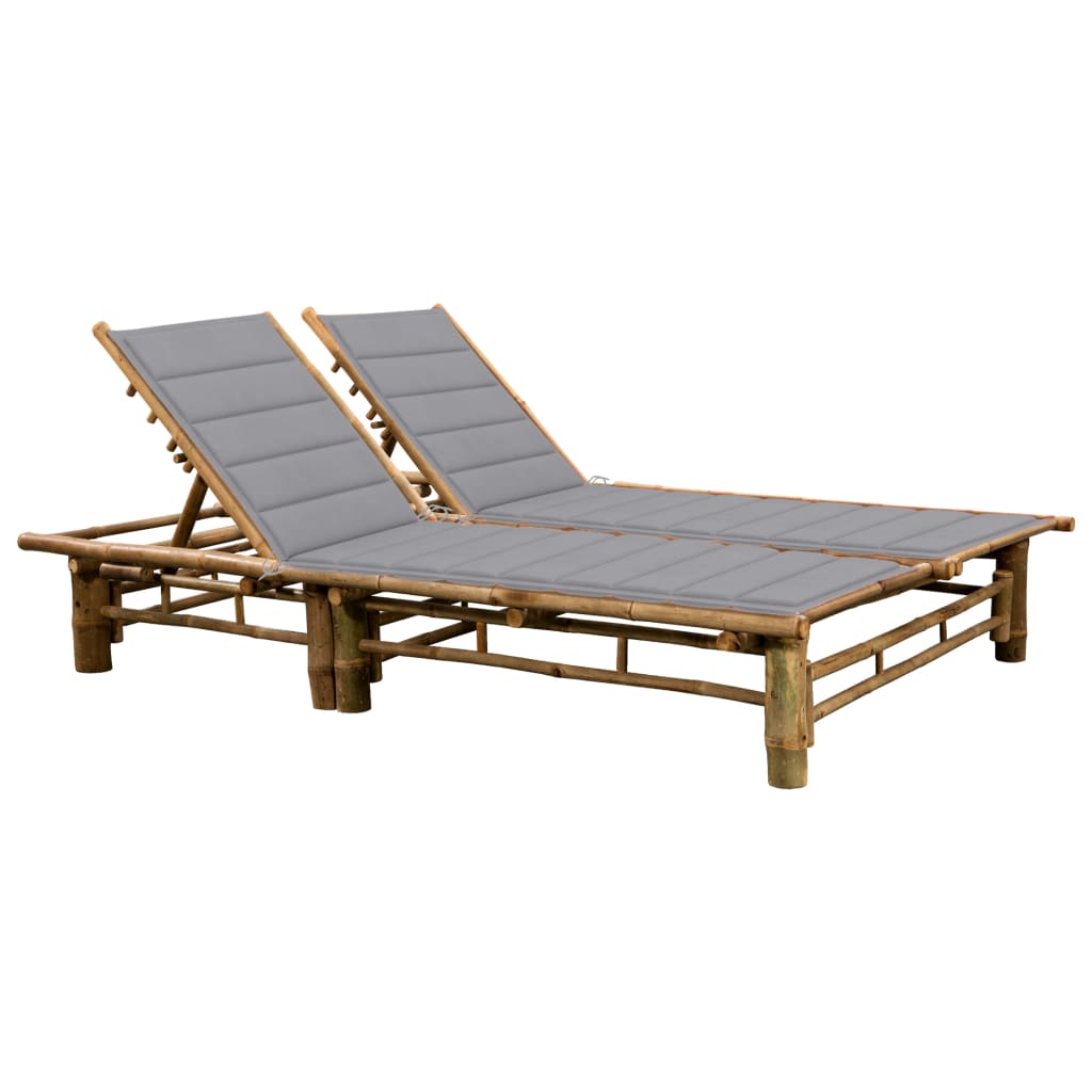 2-Person Sun Lounger With Cushions Bamboo