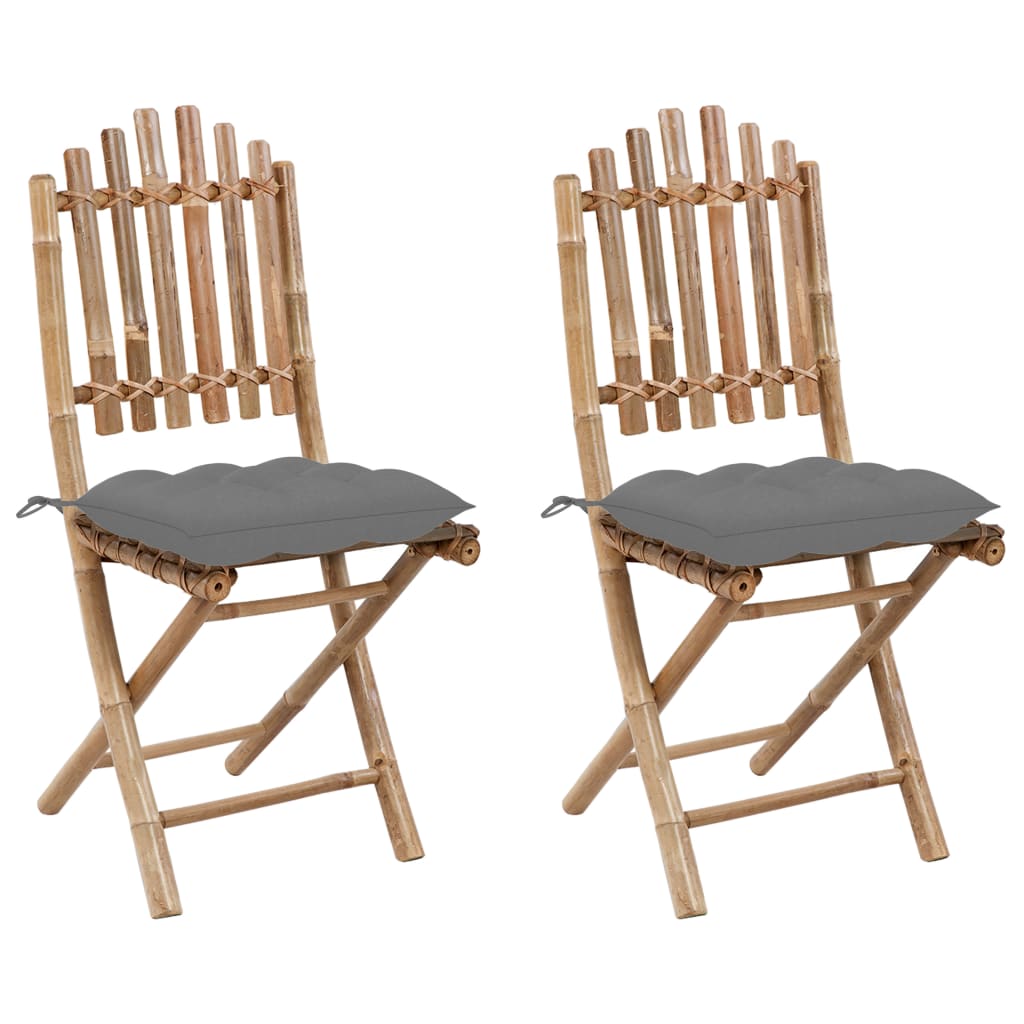 Folding Garden Chairs 2 Pcs With Cushions Bamboo