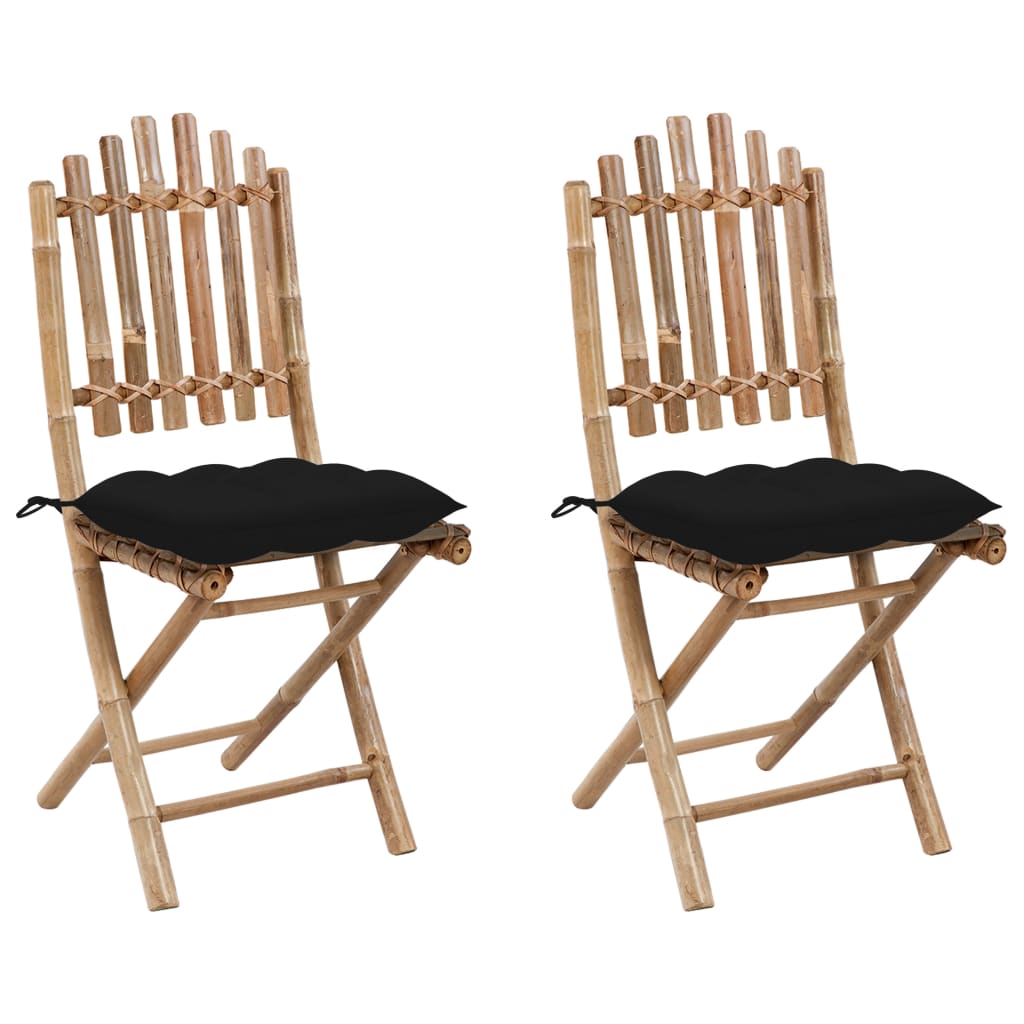 Folding Garden Chairs 2 Pcs With Cushions Bamboo