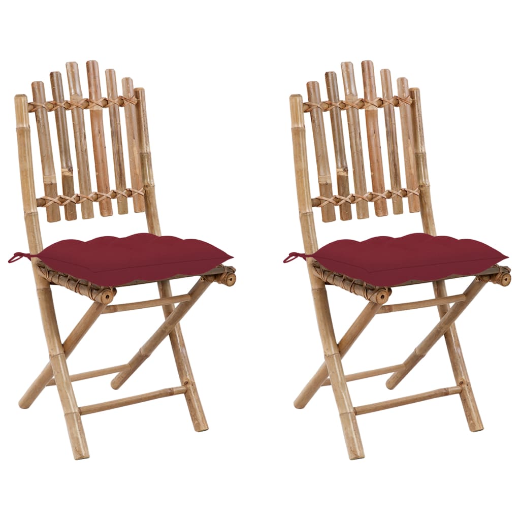 Folding Garden Chairs 2 Pcs With Cushions Bamboo