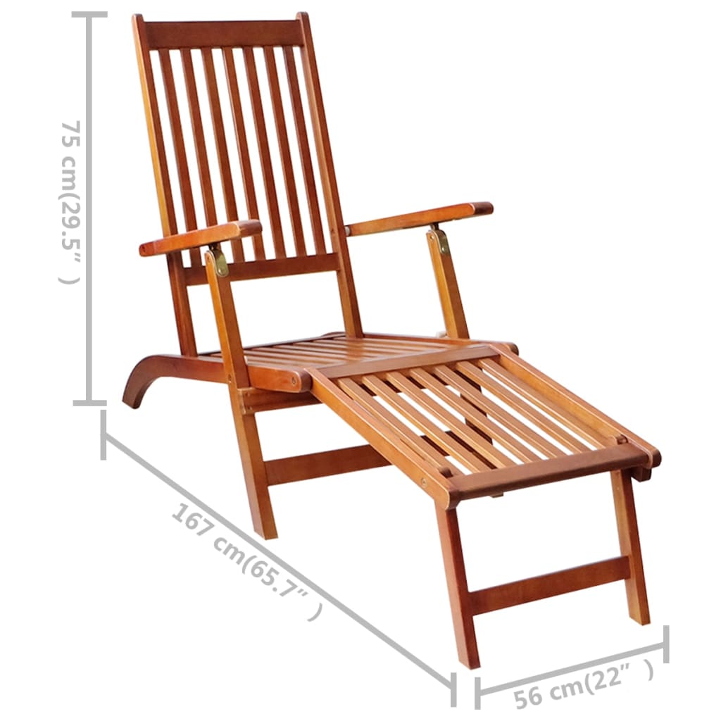 Outdoor Deck Chair With Footrest And Cushion Solid Acacia Wood