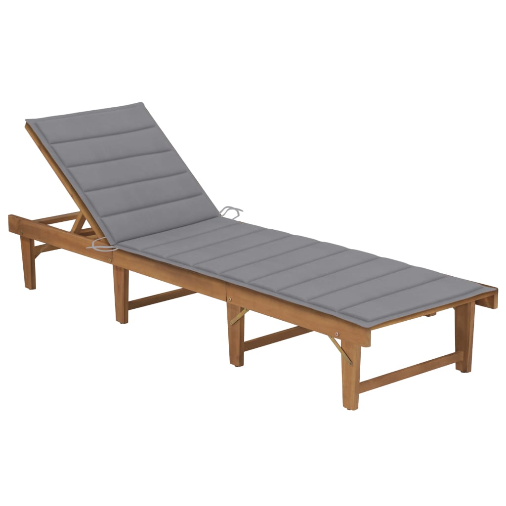 Folding Sun Lounger With Cushion Solid Acacia Wood