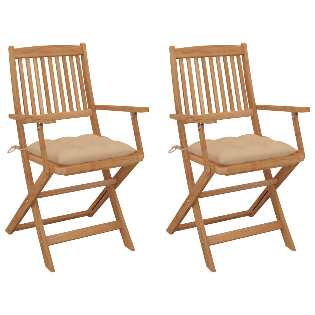 Folding Garden Chairs 2 Pcs With Cushions Solid Acacia Wood