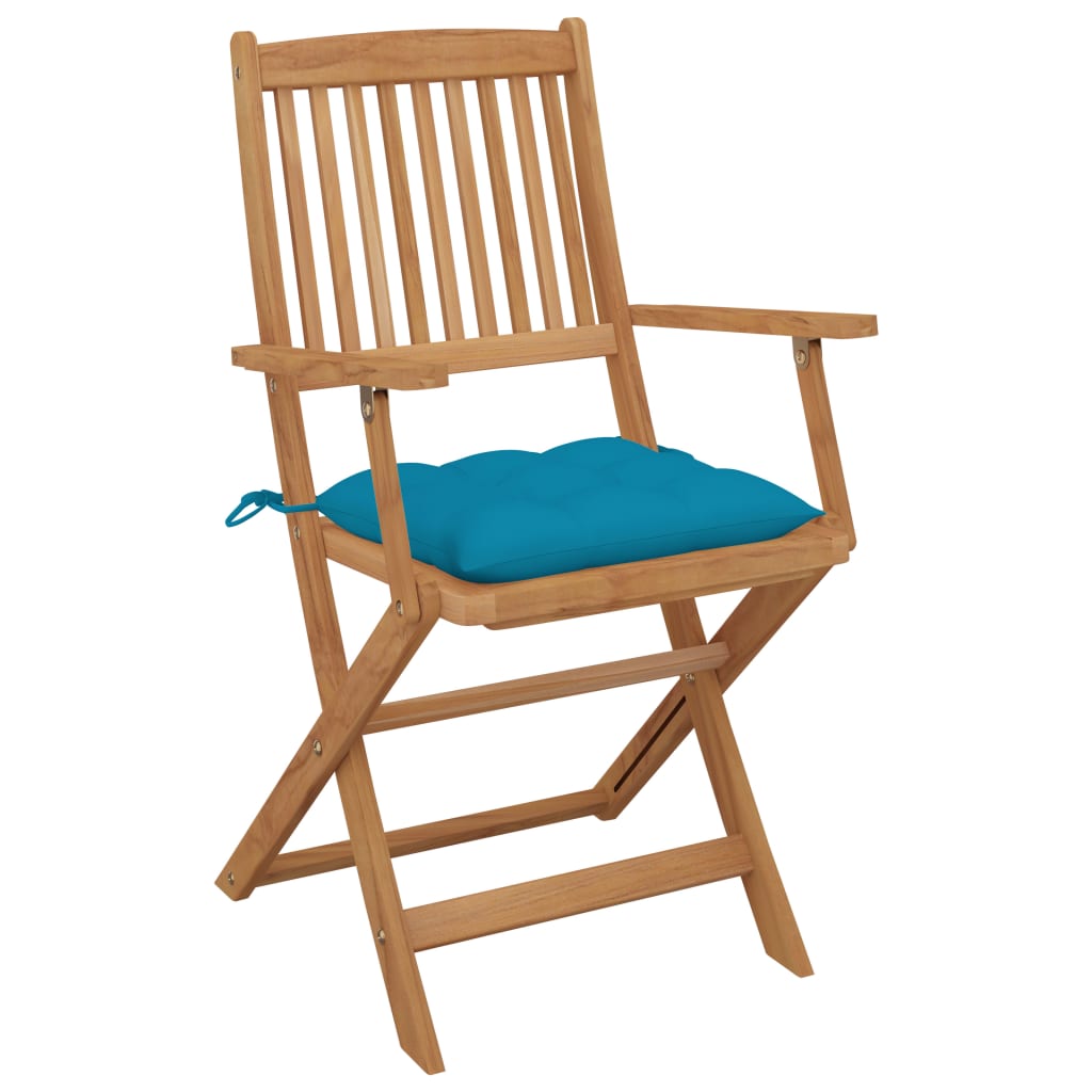 Folding Garden Chairs 2 Pcs With Cushions Solid Acacia Wood