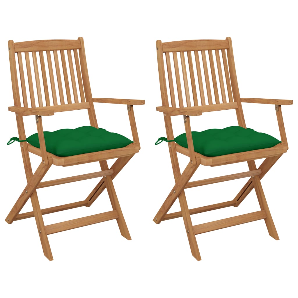 Folding Garden Chairs 2 Pcs With Cushions Solid Acacia Wood