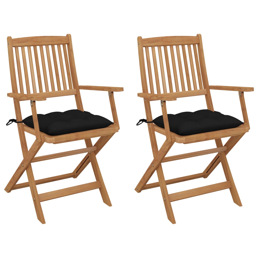 Folding Garden Chairs 2 Pcs With Cushions Solid Acacia Wood