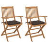 Folding Garden Chairs 2 Pcs With Cushions Solid Acacia Wood