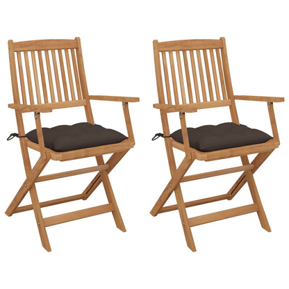 Folding Garden Chairs 2 Pcs With Cushions Solid Acacia Wood