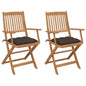 Folding Garden Chairs 2 Pcs With Cushions Solid Acacia Wood