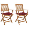 Folding Garden Chairs 2 Pcs With Cushions Solid Acacia Wood