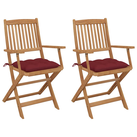 Folding Garden Chairs 2 Pcs With Cushions Solid Acacia Wood