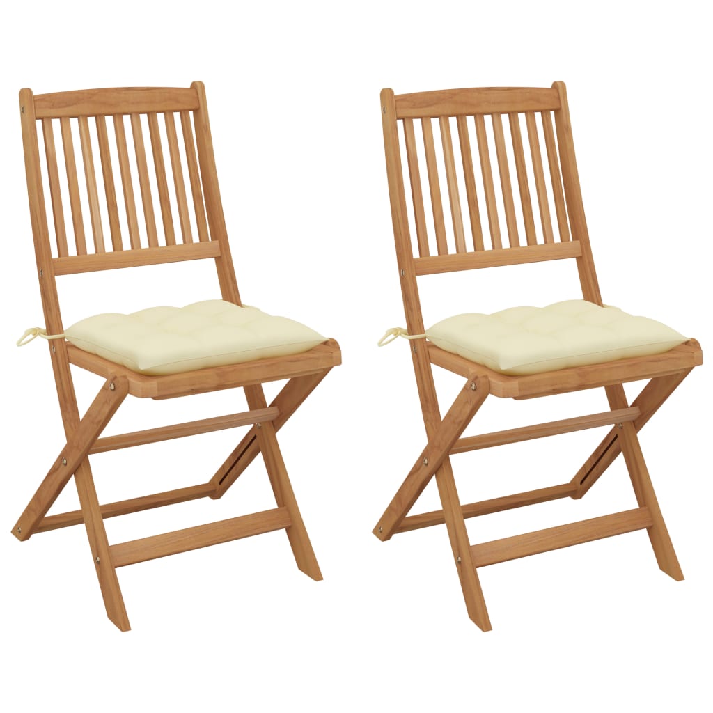 Folding Garden Chairs 2 Pcs With Cushions Solid Acacia Wood