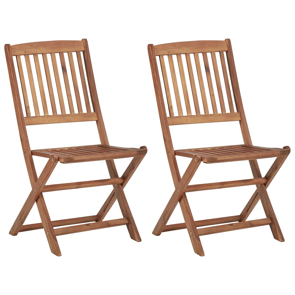 Folding Garden Chairs 2 Pcs With Cushions Solid Acacia Wood