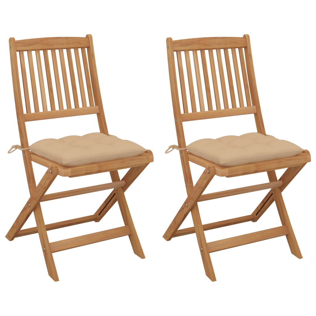 Folding Garden Chairs 2 Pcs With Cushions Solid Acacia Wood