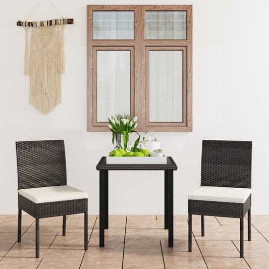 3 Piece Garden Dining Set Poly Rattan Black