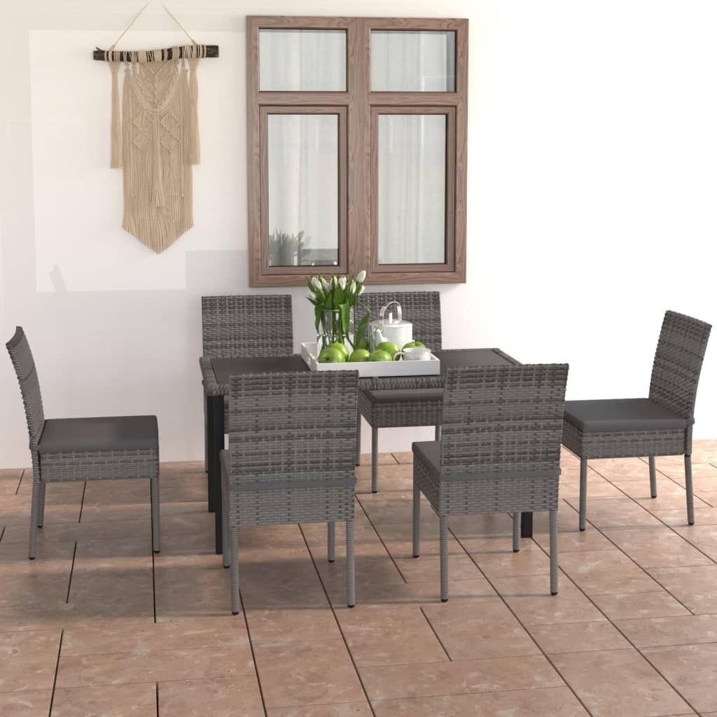 7 Piece Garden Dining Set Poly Rattan Grey